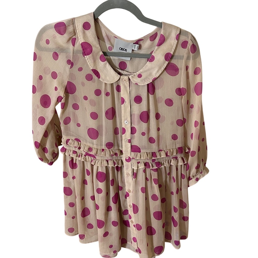 ASOS Polka Dot Blouse Womens Size 4 Peter Pan Collar Top‎